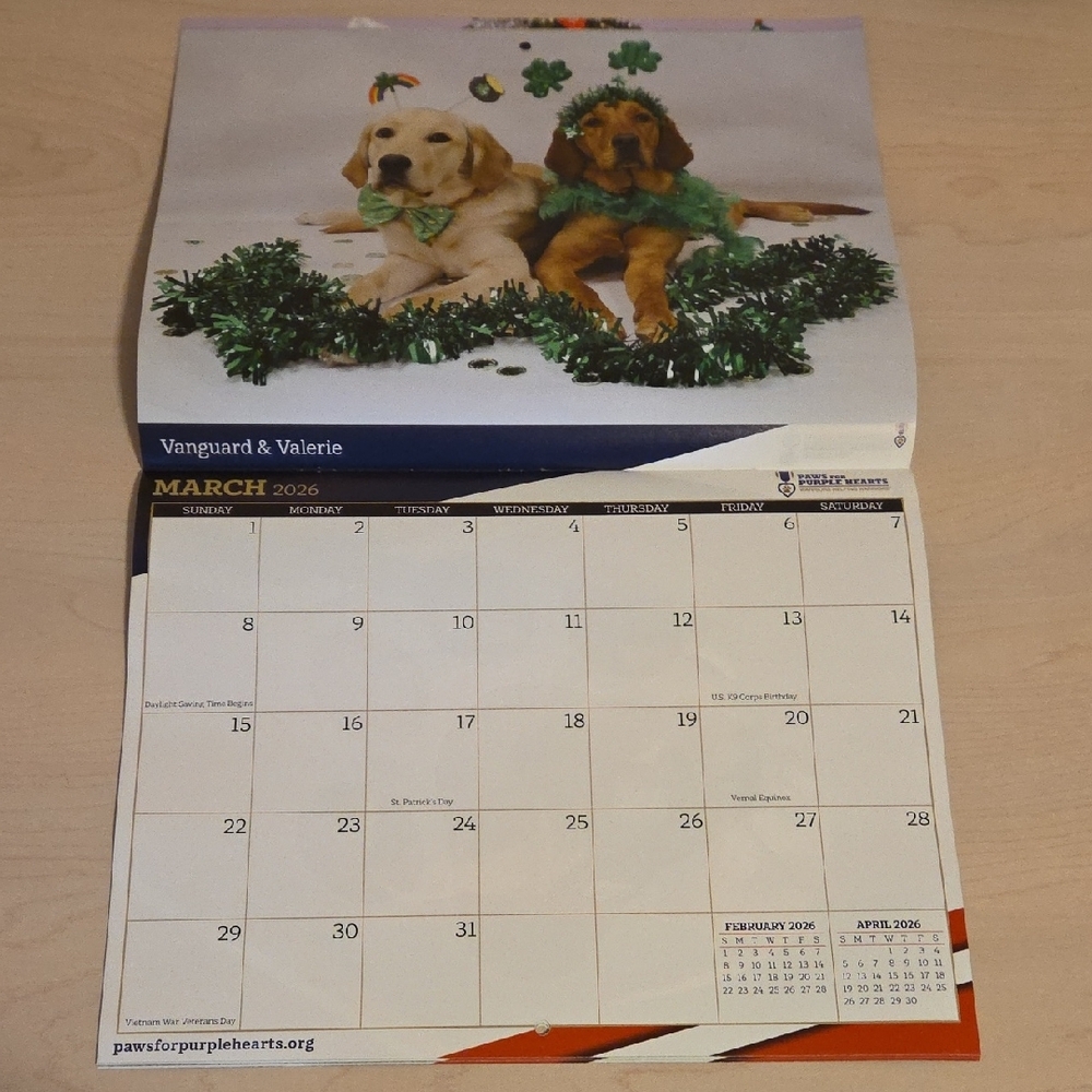 2026 Wall Calendar featuring Puppies and Dogs Raised to Help with PTSD - Picture 3 of 4